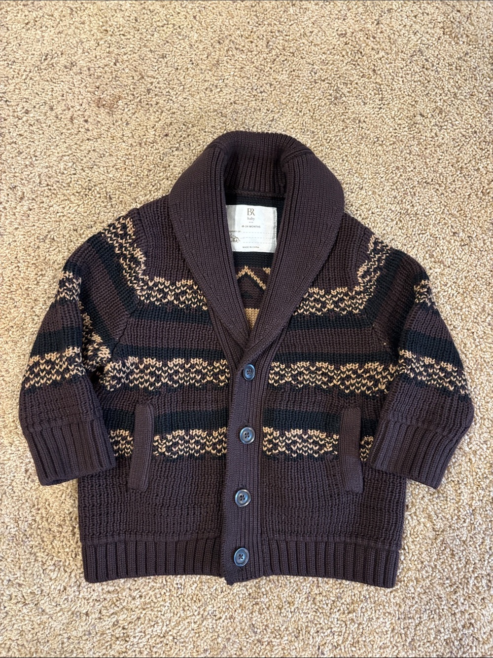Banana Republic Dark Brown Shawl Collar Striped Cardigan, size 18-24 months